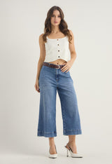 Jean culotte medio tiro alto y fondo entero para mujer