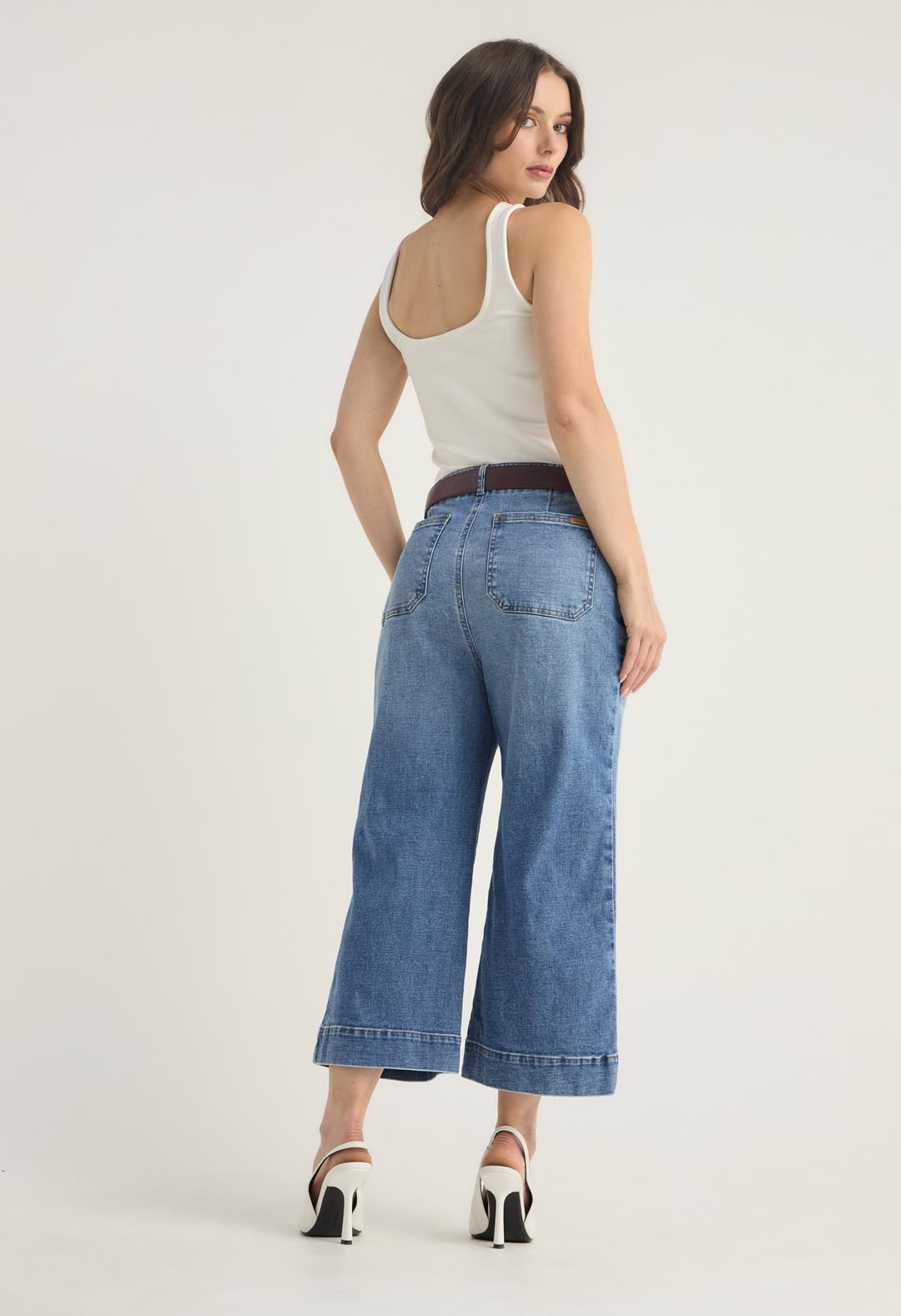 Jean culotte medio tiro alto y fondo entero para mujer