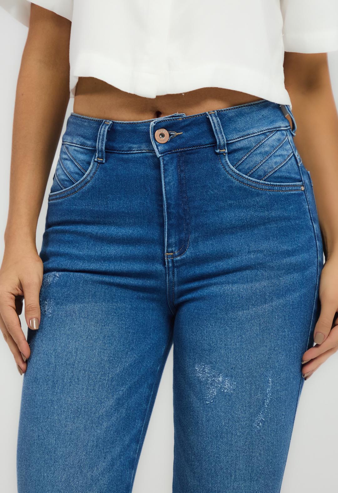 Jean elastik medio con alforzas para mujeres