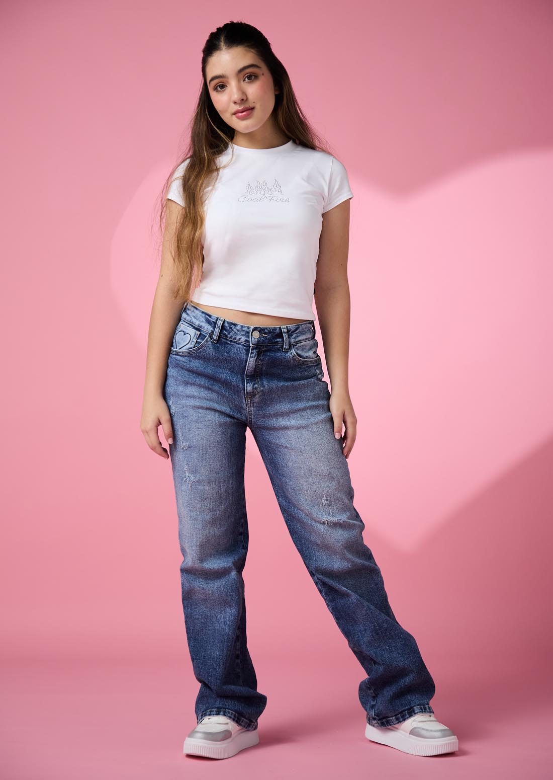 Jean retromom medio con tiro super alto para jóvenes