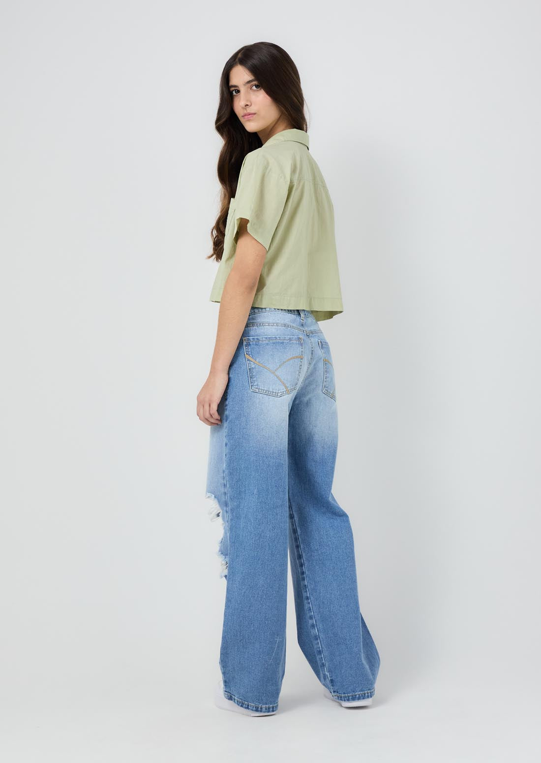 Jean retromom medio descaderado para jóvenes