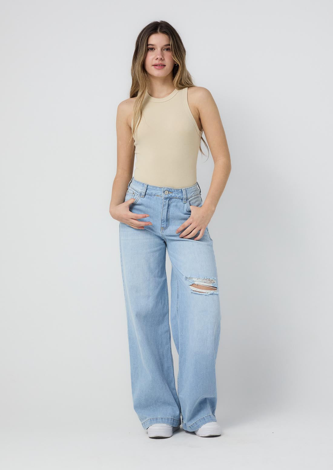 Jean retromom claro descaderado para jóvenes