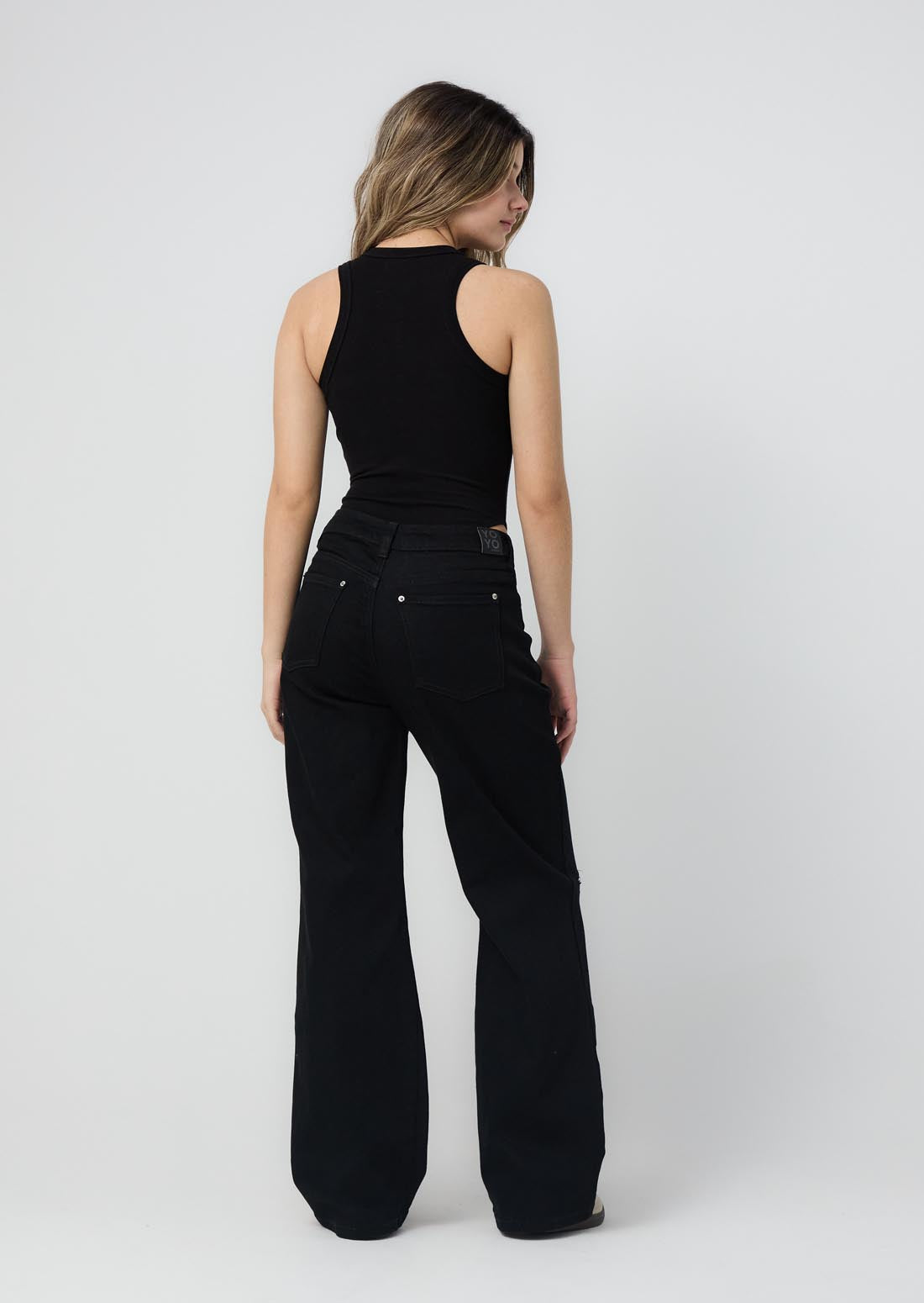 Jean retromom negro con taches para jóvenes