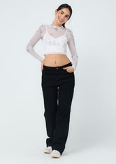 Jean retromom negro con bota recta para jóvenes