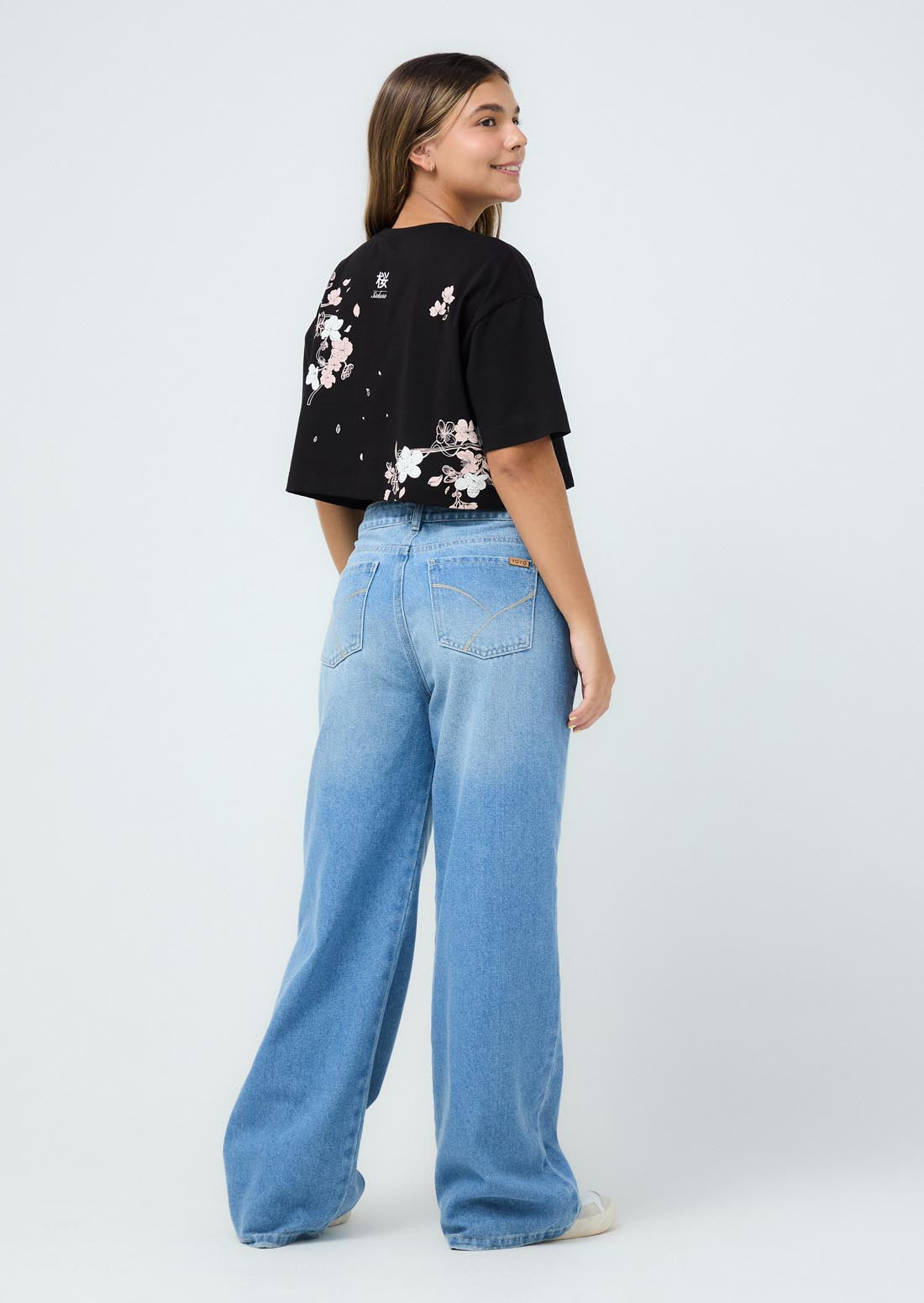 Jean retromom lavado claro tiro alto para jóvenes