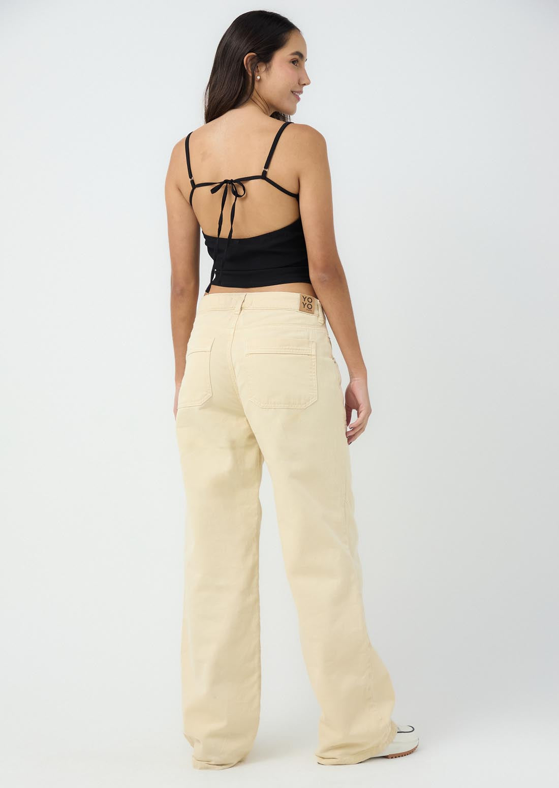 Jean retromom kaky tiro alto para jóvenes