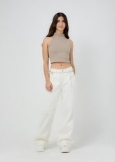 Jean retromom marfil con cadena removible para jóvenes