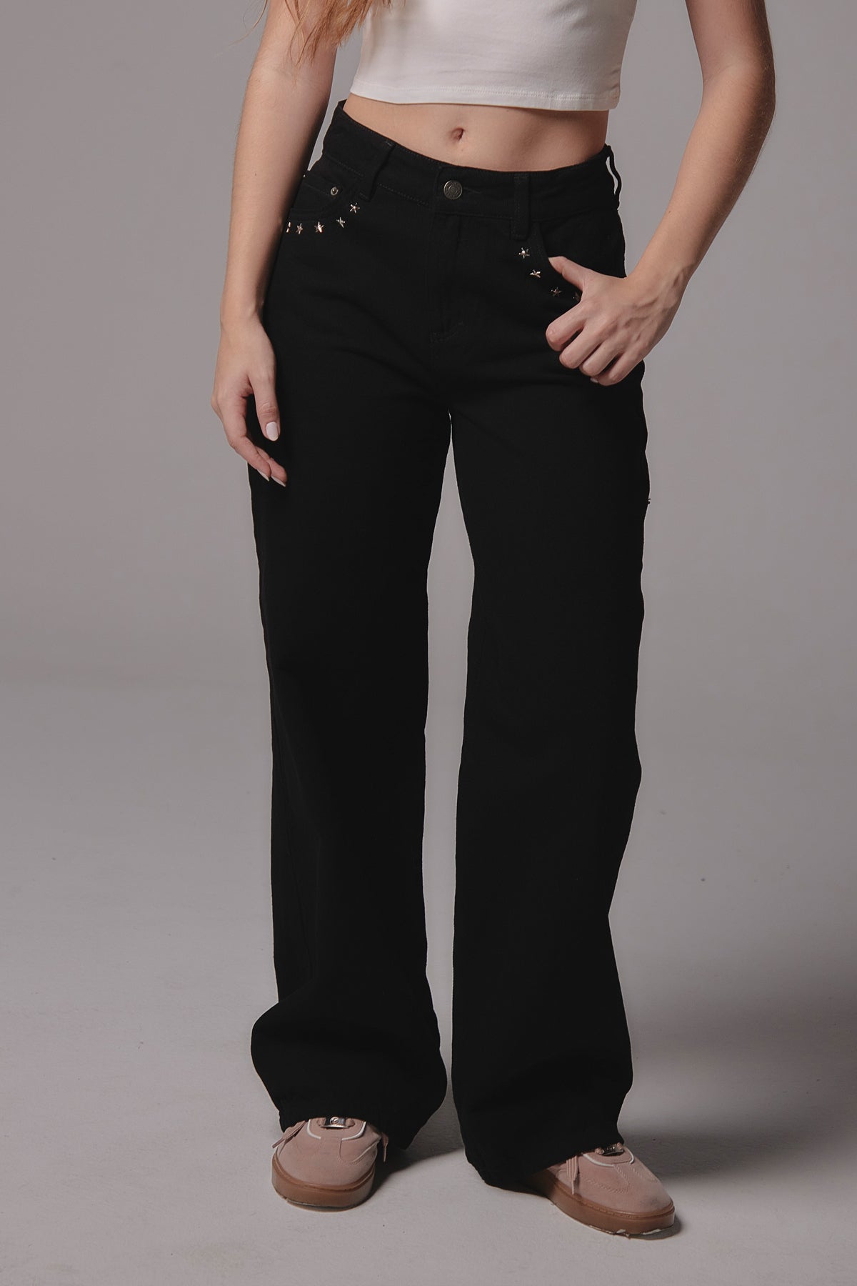 Jean retromom tono negro oscuro fondo entero para jóvenes