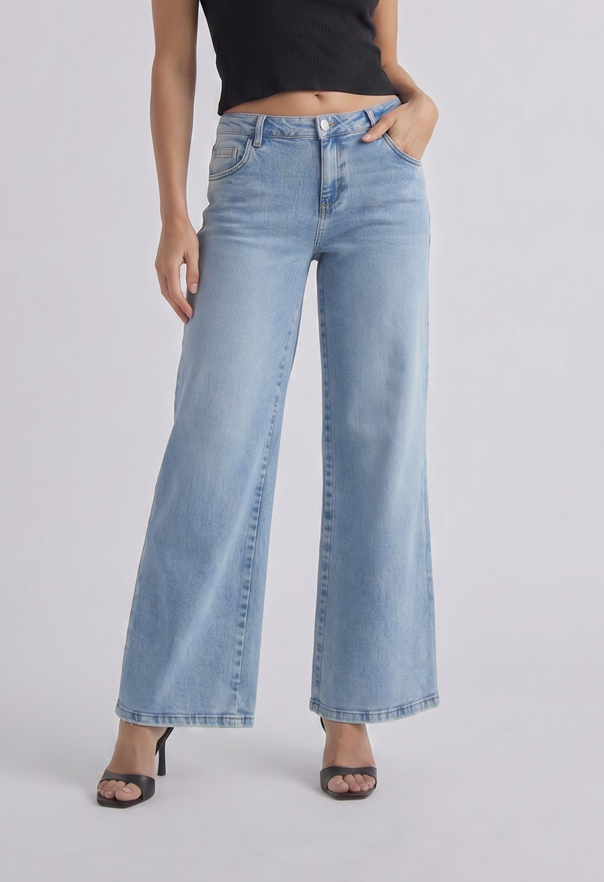 Jean retro claro con detalle en costado para mujer