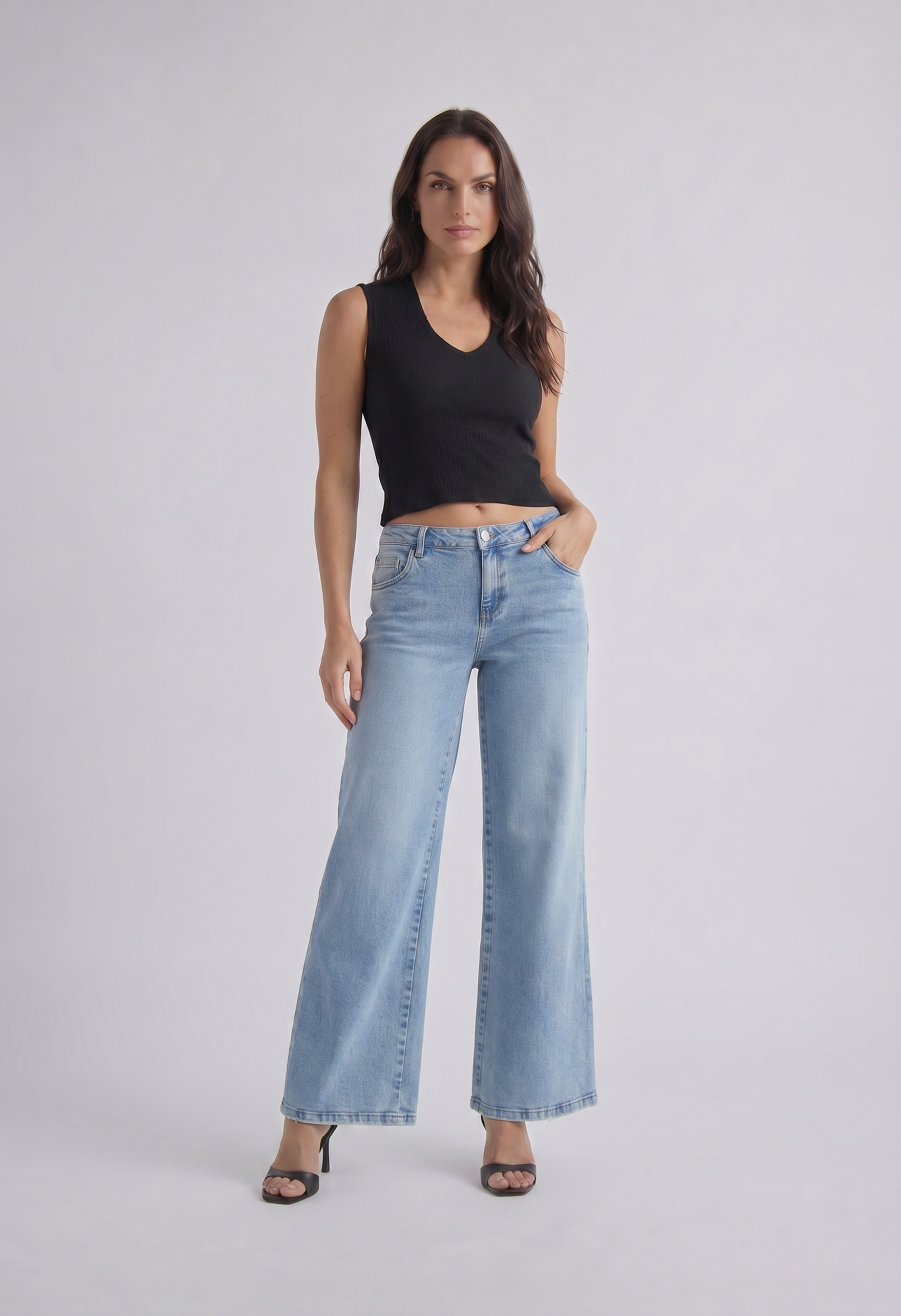 Jean retro claro con detalle en costado para mujer