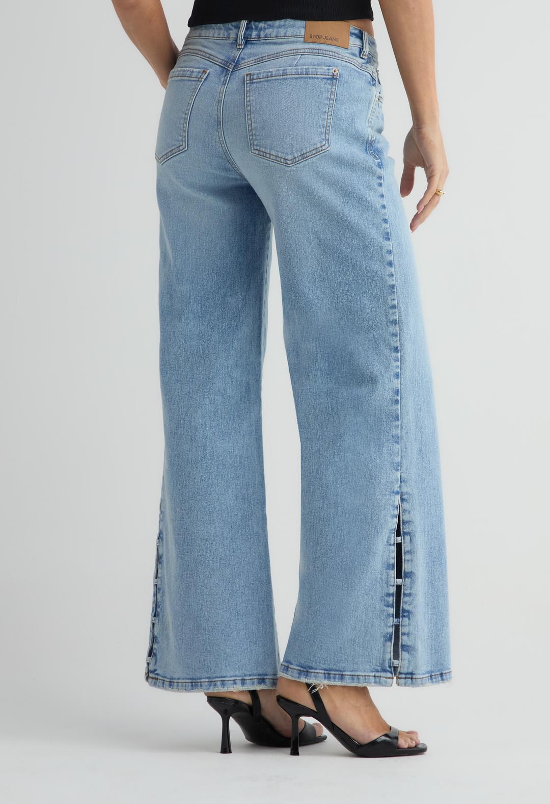 Jean retro claro con detalle en costado para mujer