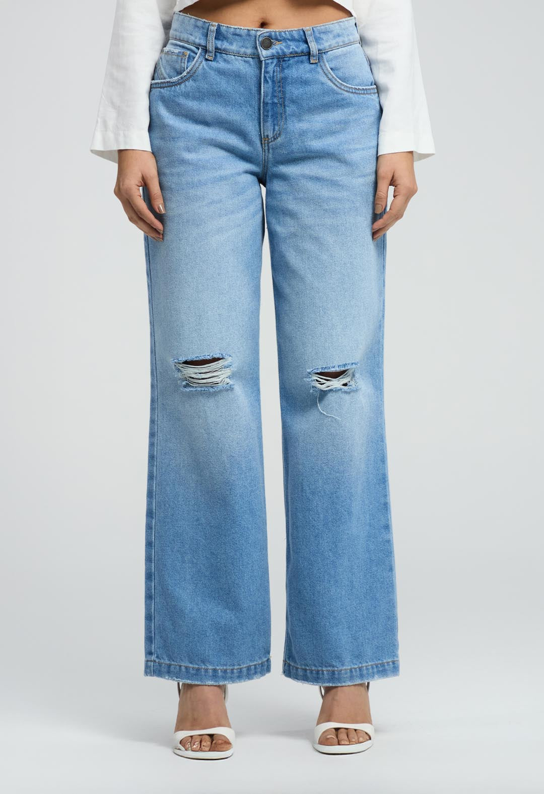 Jean retrojean claro con desgaste para mujeres