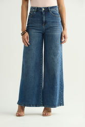 Jean retro medio oscuro fondo entero para mujer