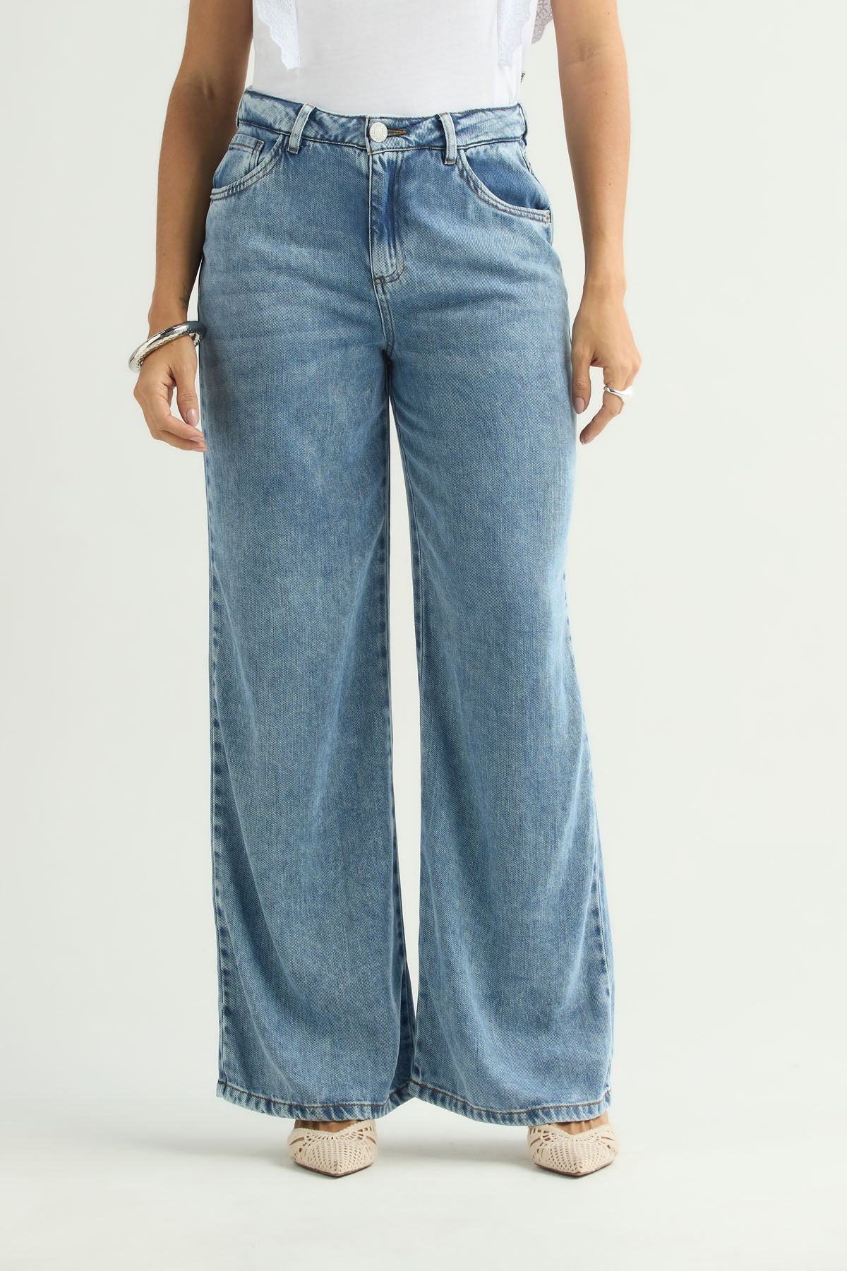 Jean retro tono medio con bolsillos para mujer