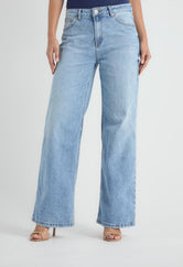 Jean retro claro tiro alto para mujeres