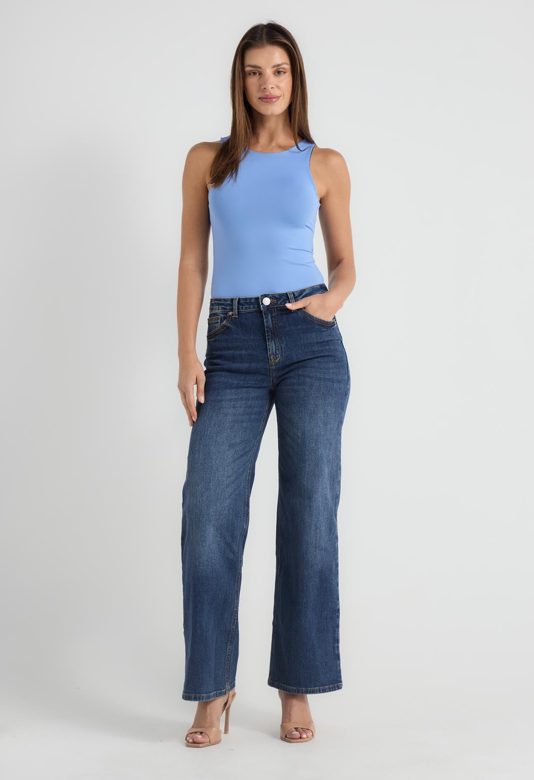Jean retro medio tiro alto para mujeres