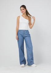 Jean retromom medio con brillos para jóvenes