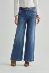 Jean retro oscuro con bota amplia para mujer