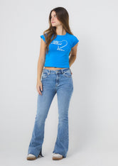 Jean tejano lavado claro y tiro alto para jóvenes