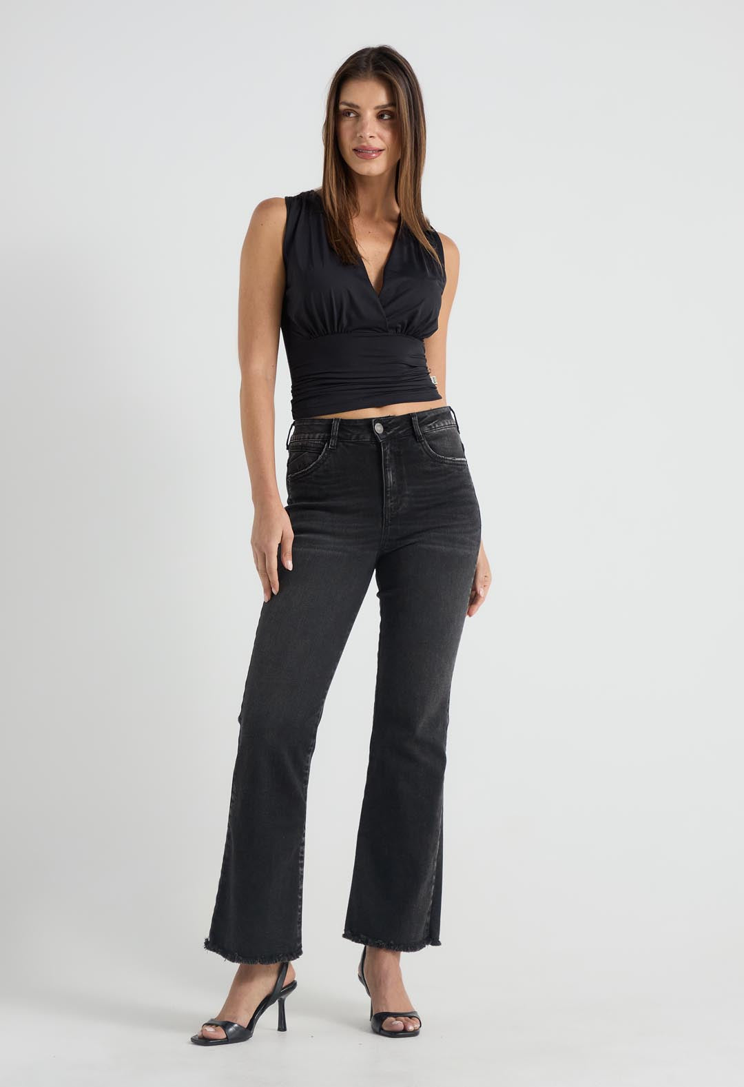 Jean tejano levantacola negro tiro alto para mujer