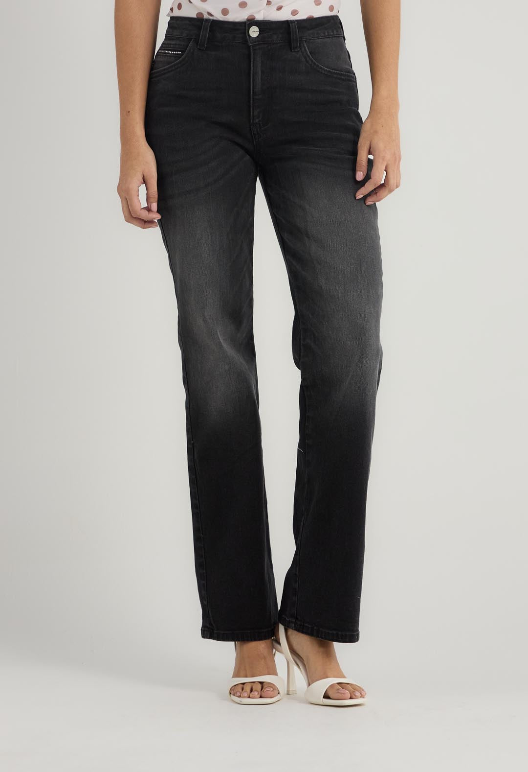 Jean vaquero negro con bolsillos para mujer