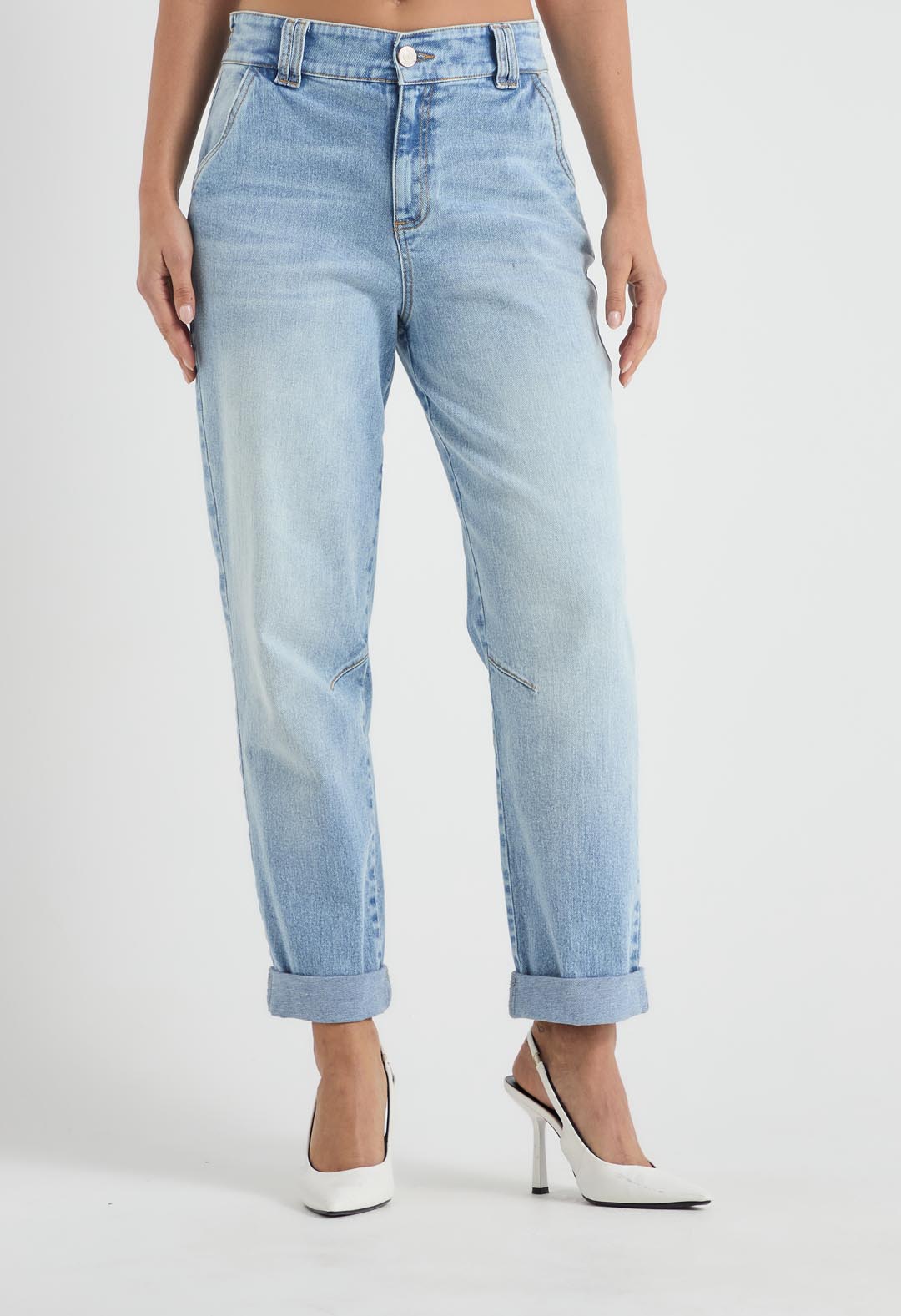 Jogger lavado claro y tiro alto para mujer