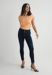 Jean lipojean oscuro bota tubo para mujer