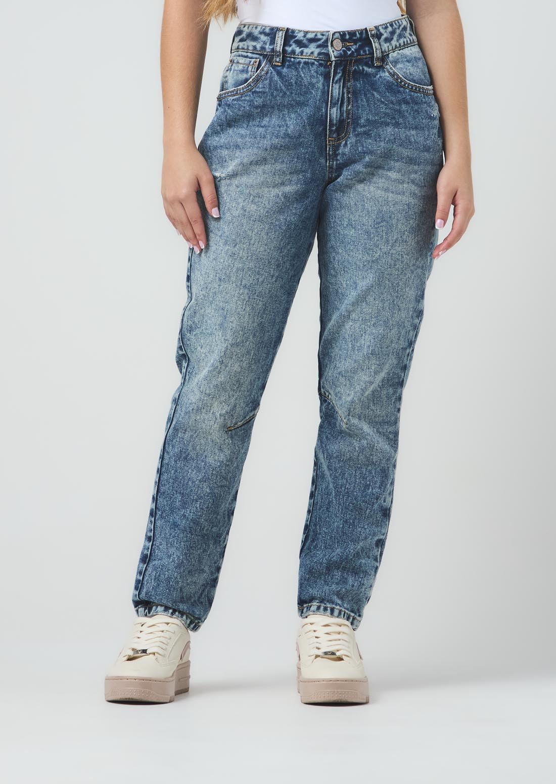 Jean mom jean tono medio fondo entero para jóvenes