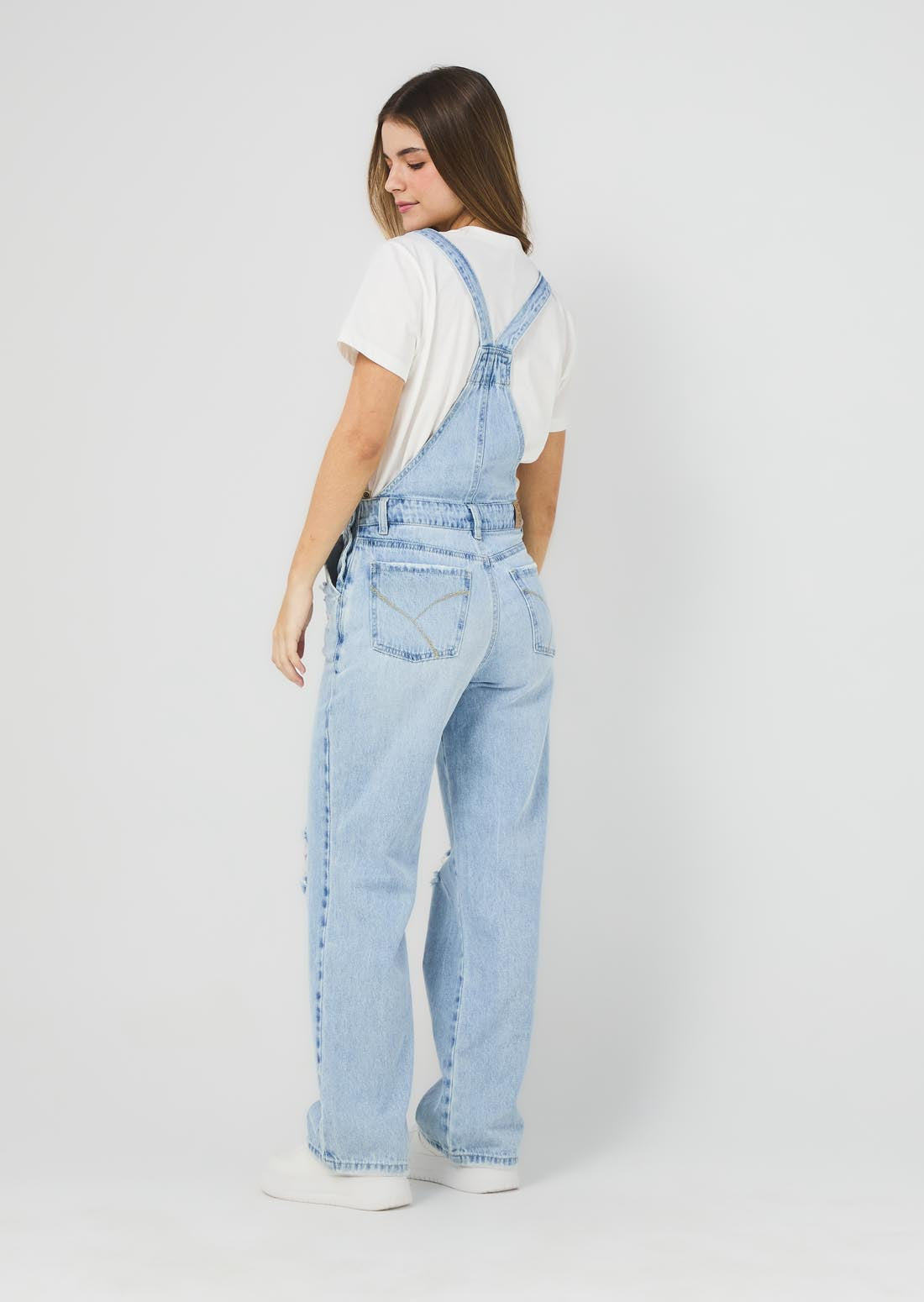 Overall largo tono claro con bolsillo en frente para jóvenes