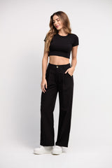 Pantalón negro bota recta para mujeres