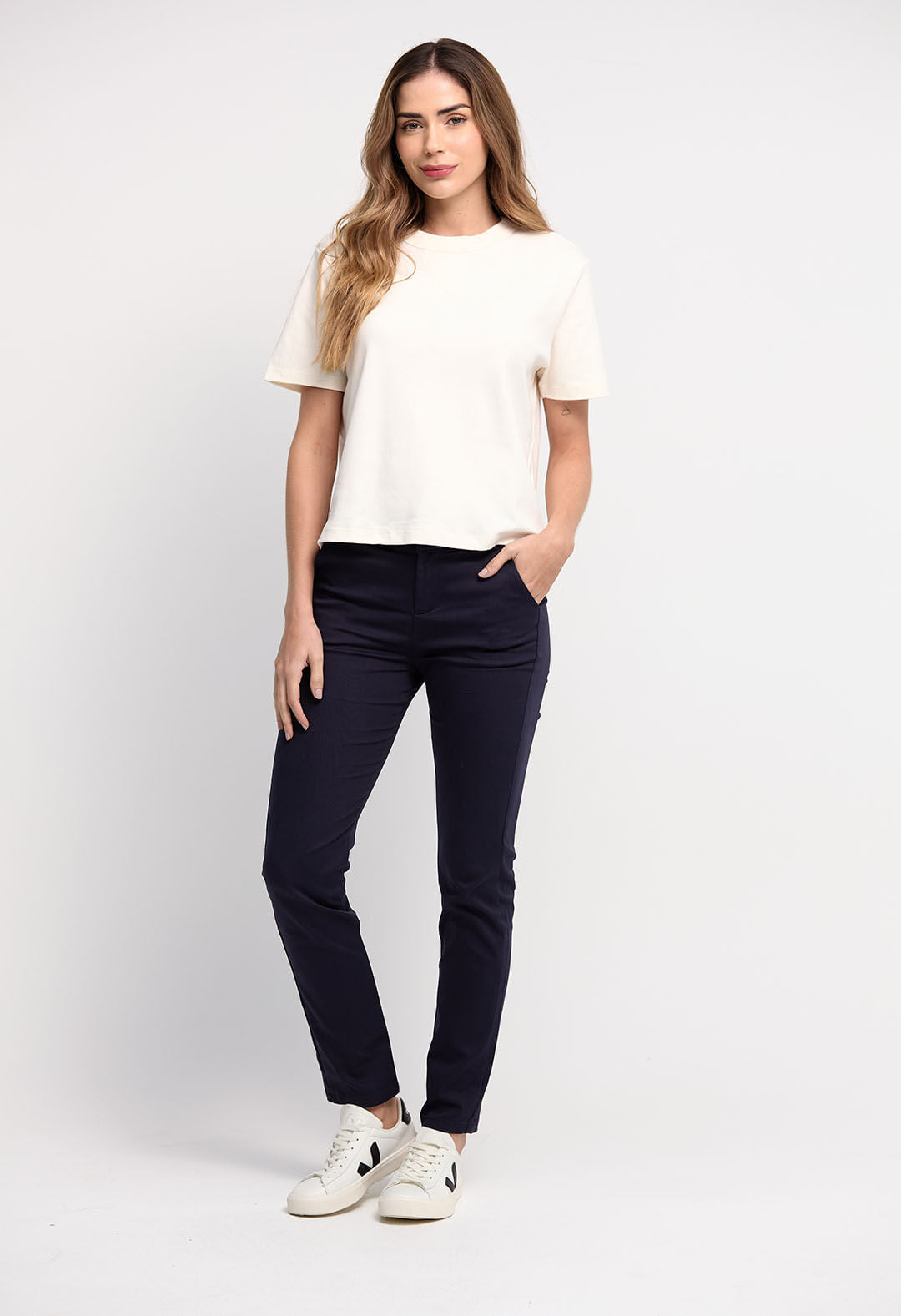 Pantalón ejecutivo azul navy fondo entero para mujeres