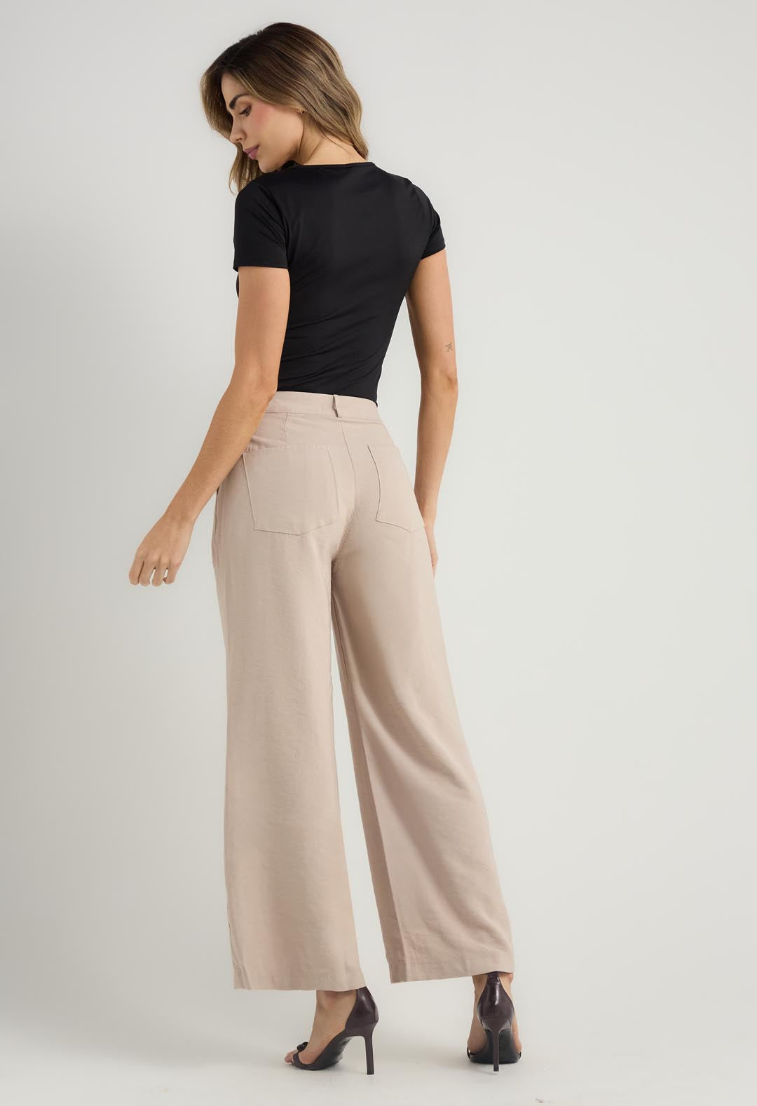 Pantalón taupe con pretina trasladada para mujeres