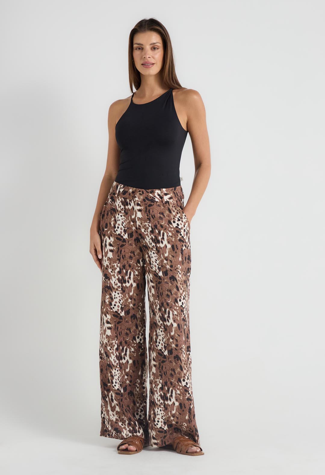Pantalón marfil estampado para mujeres
