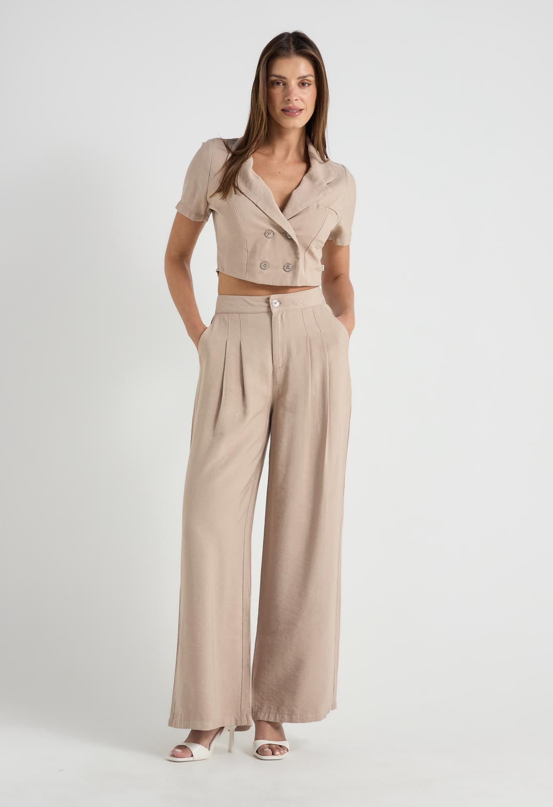 Pantalón arena tiro alto para mujer