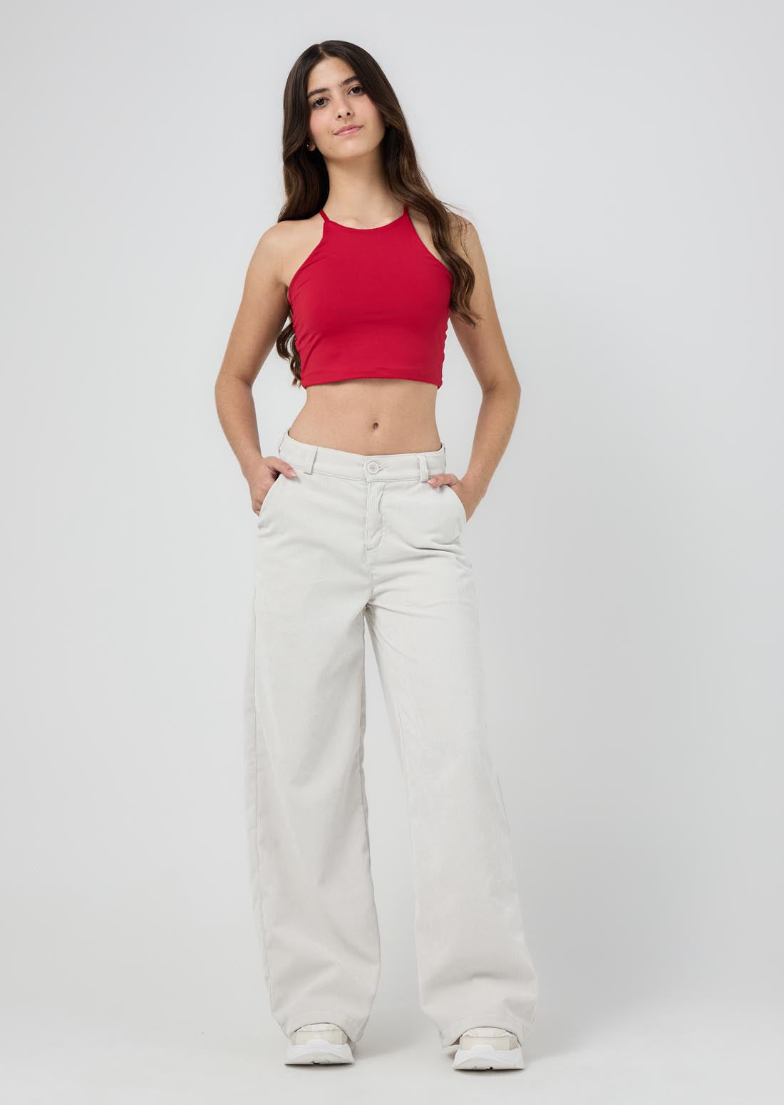 Pantalón beige en corduroy para jóvenes