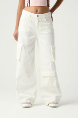 Pantalón cargo marfil fondo entero para jóvenes