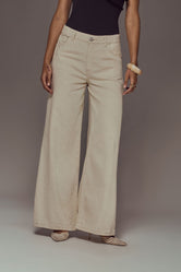 Pantalón retro marfil de tiro alto para mujer