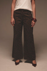 Pantalón retro café oscuro con  animal print para mujer