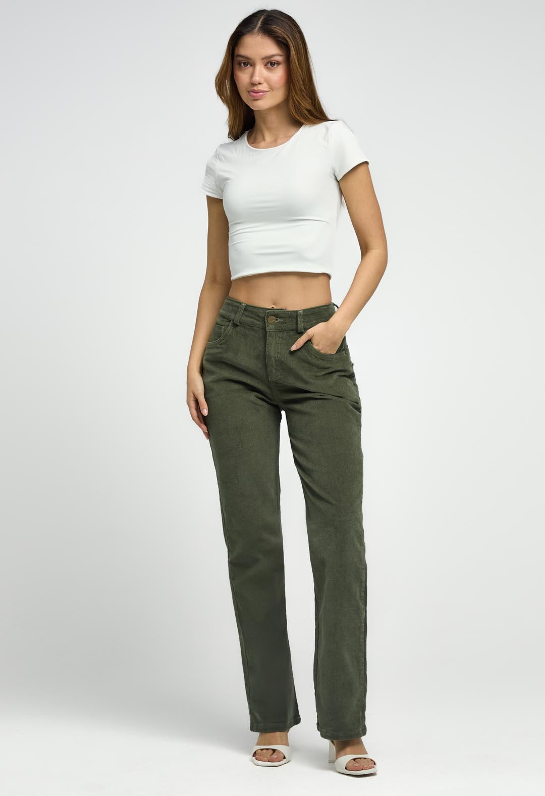 Pantalón vaquero verde con textura para mujeres