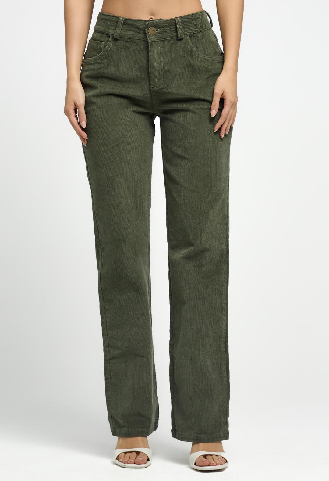 Pantalón vaquero verde con textura para mujeres