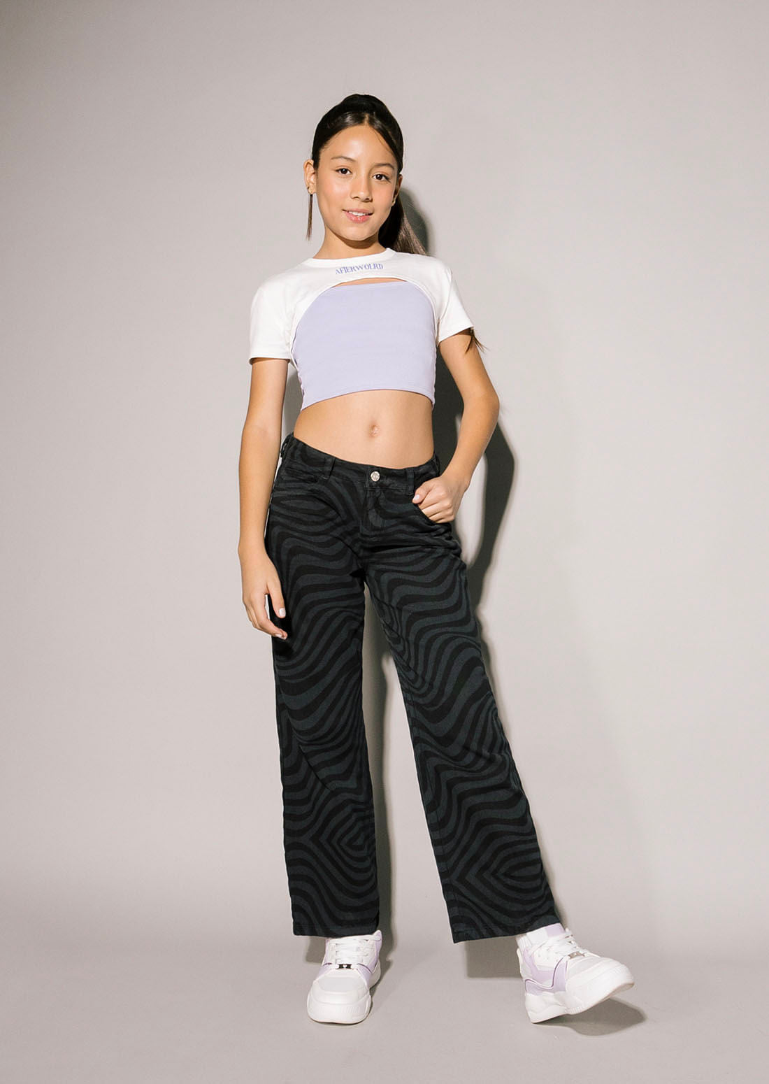Pantalón retromom negro teñido para niñas