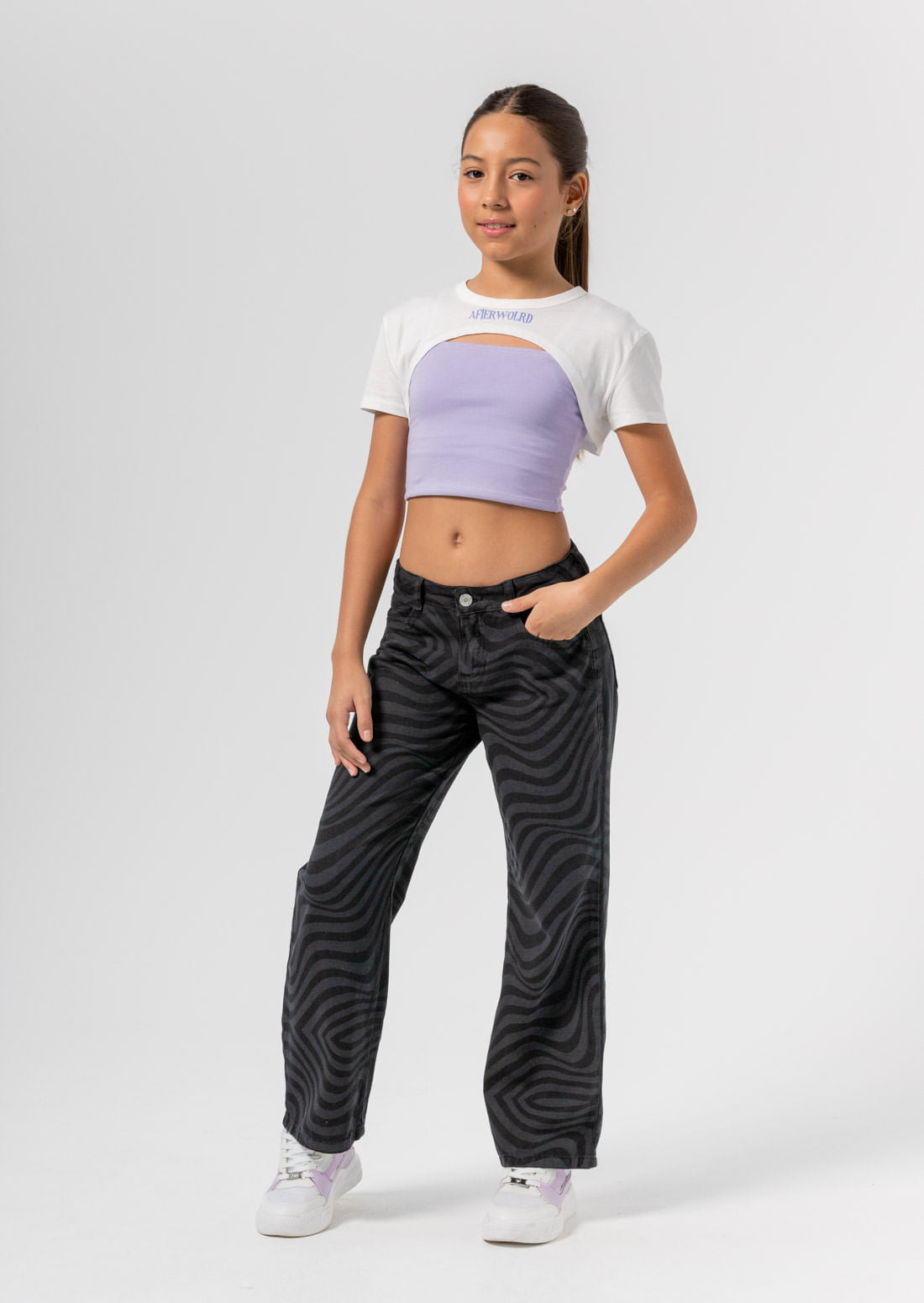 Pantalón retromom negro teñido para niñas