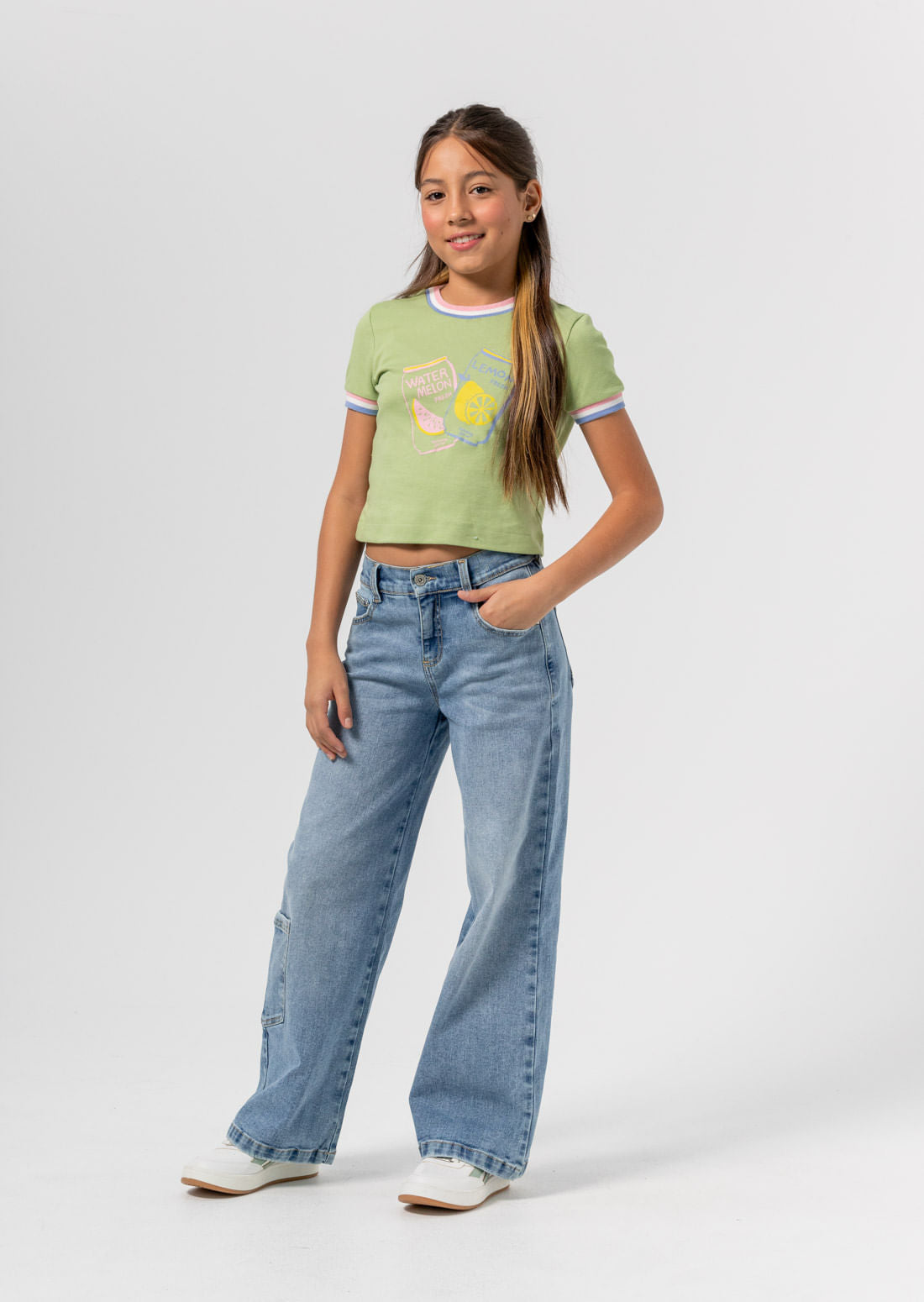 Jean retromom medio con bolsillos para niñas