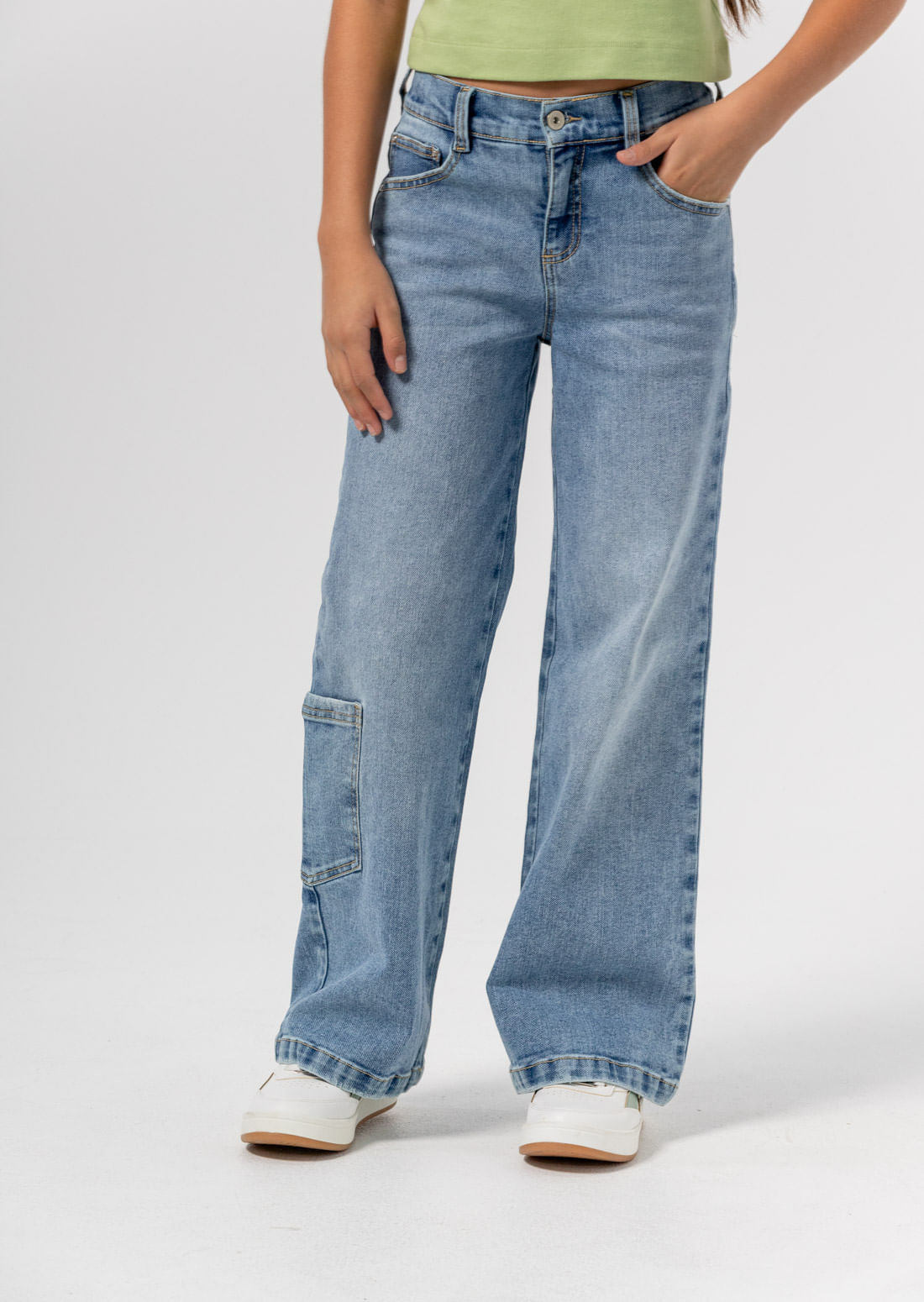 Jean retromom medio con bolsillos para niñas