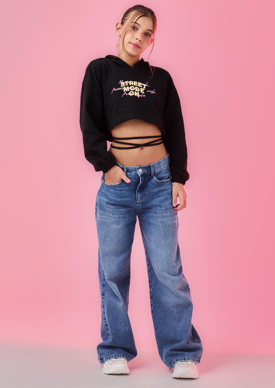 Jean retromom medio tiro alto para niñas