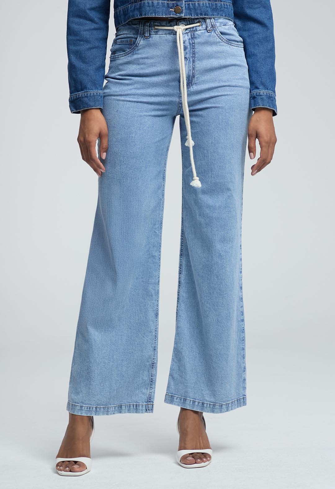 Jean retrojean claro con cordón en pretina para mujeres
