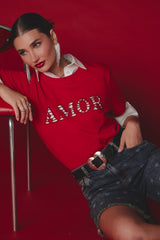 Camiseta roja con detalle en frente para mujer