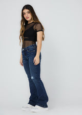 Jean tejano oscuro con rotos en rodilla para jóvenes