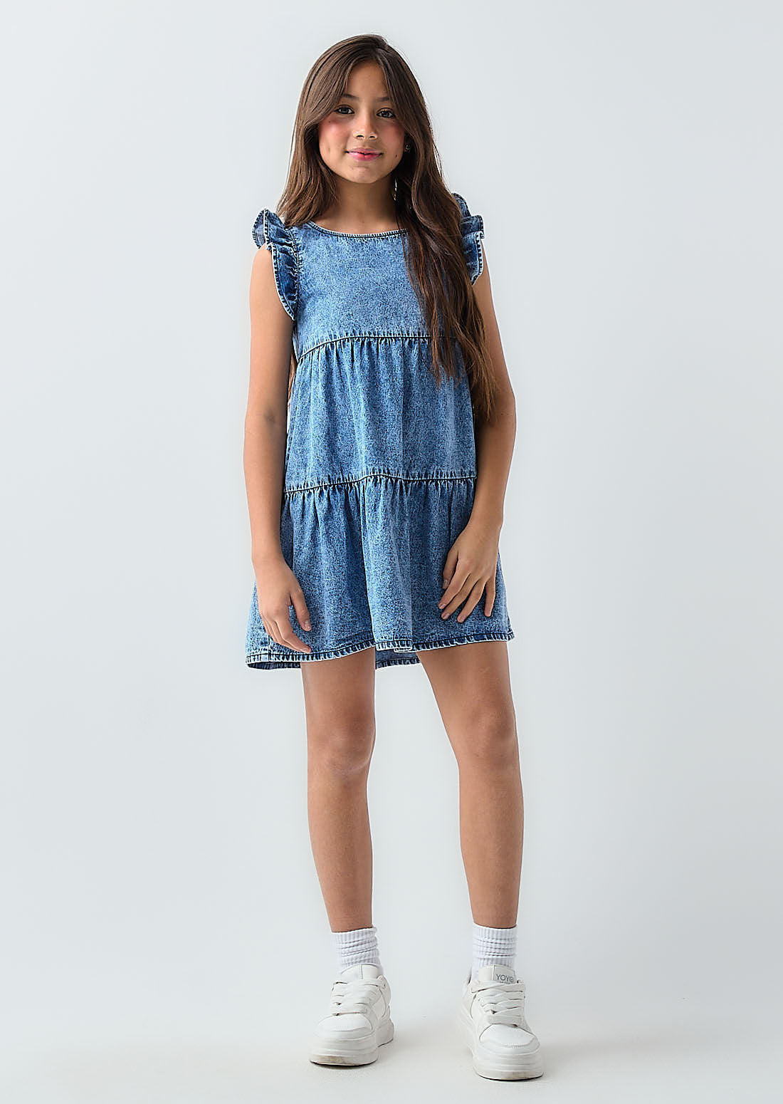 Vestido lavado medio con boleros para niñas