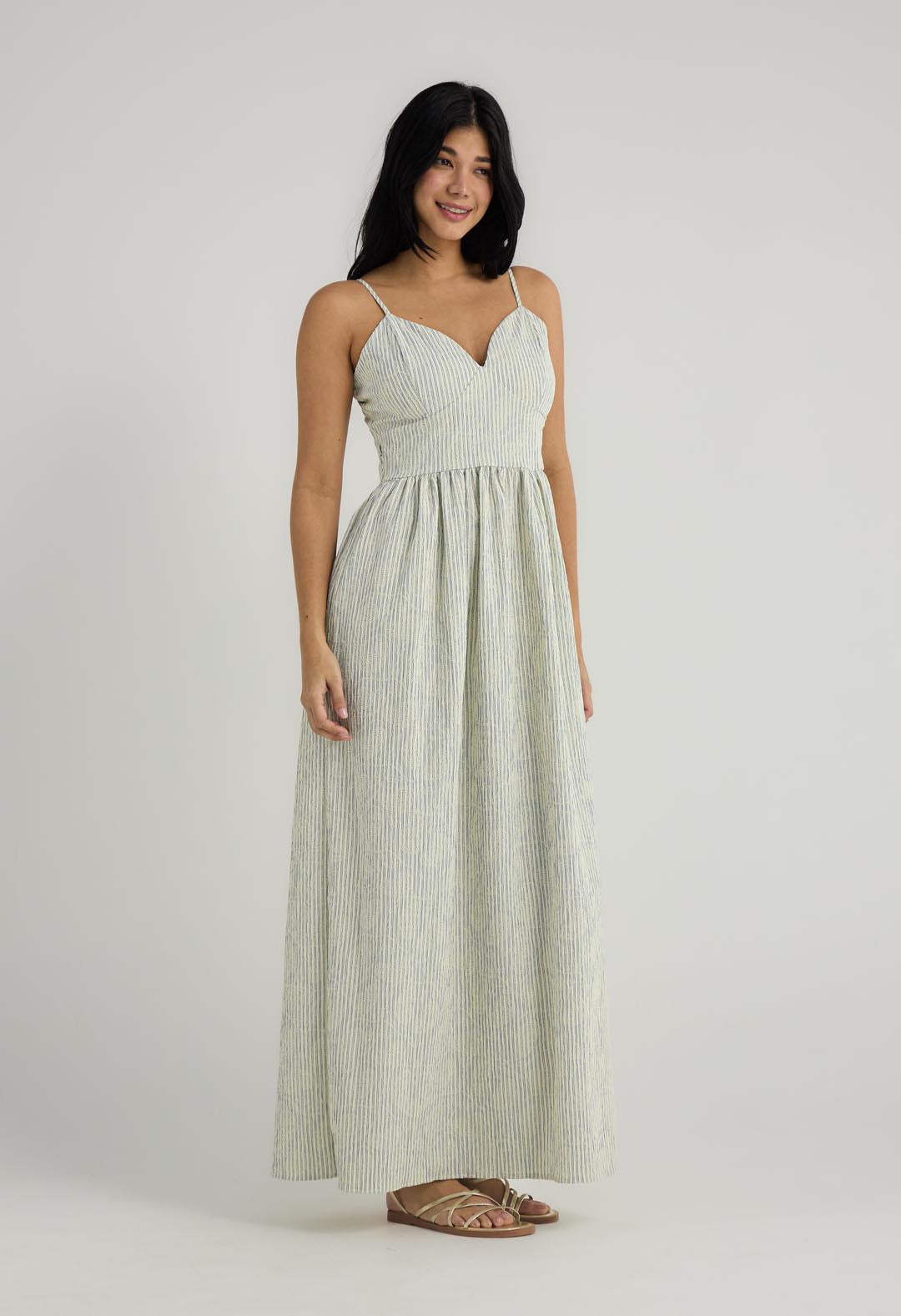 Vestido largo azul a rayas para mujer